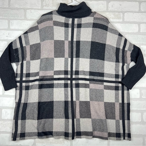 Joseph A. Plaid Turtleneck Sweater Black/Multi Long Dolman Sleeve Large - Picture 9 of 12